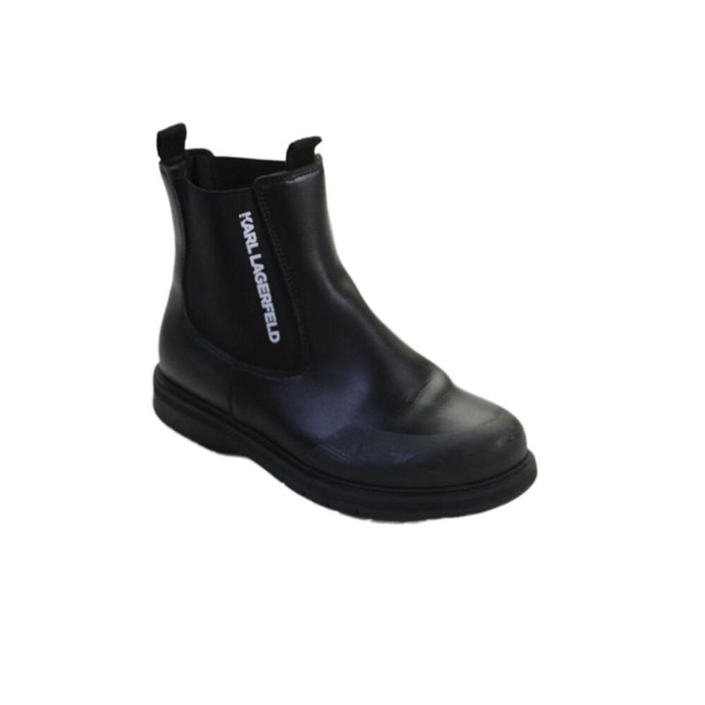 Karl Lagerfeld Girls Round Toe Leather Pull-On Ankle Boots Black Size 3.5